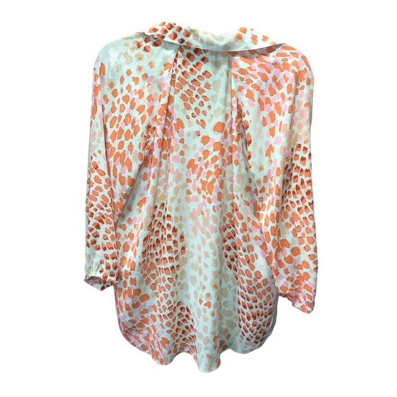 Cabi Cream off White Orange Pattern Button down 3/4 Length Sleeve Women Shirt XS - Picture 3 of 5